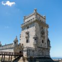 EU PRT LIS Lisbon 2017JUL10 TorreDeBelem 002  The UNESCO World Heritage Site tower is about 12 metres ( 39 feet ) wide and 30 metres ( 98 feet ) tall and sits on a basaltic outcropping of rocks, rather than the Tagus riverbank as most people surmise. : 2017, 2017 - EurAisa, DAY, Europe, July, Lisboa, Lisbon, Monday, Portugal, Southern Europe, Torre de Belém